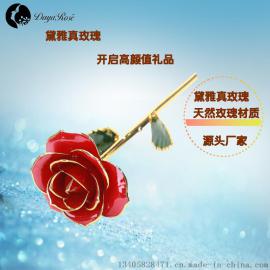 黛雅纯金24K镀金玫瑰花 真玫瑰镀金 永恒鲜花 烤漆花精美 红色