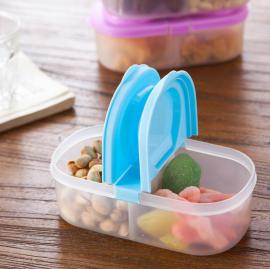居家 双格翻盖保鲜盒 食品密封盒 冰箱冷藏分类盒 透明食品级
