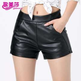 歌美莎2015秋季新款皮裤女短裤批发 韩版时尚休闲短裤修身PU皮短裤