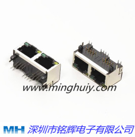 供应RJ45插座1x2带灯连接器
