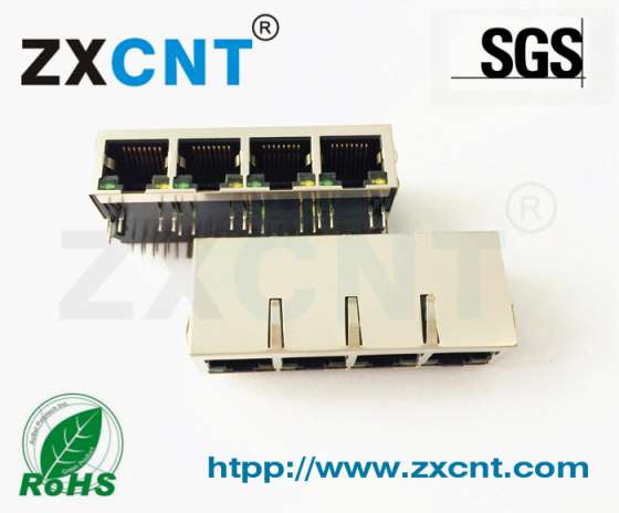 RJ45百兆带灯连接器，8P8C四口网络插座