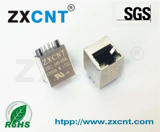 74990101210深圳朱讯电子RJ45百兆变压器立式带灯8P8C插座，ZXRJ-185-03NL