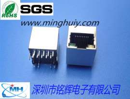 RJ45变压器插座180°带灯 POE功能网络连接器