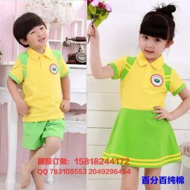 西部元素夏季新款幼儿园翻领高档校服，儿童短袖短裤，纯棉套装
