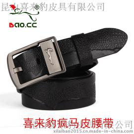 喜来豹疯马皮腰带男士纯头层真皮皮带男式新款裤腰带