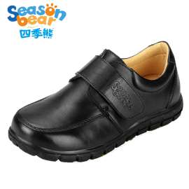 四季熊男童黑色皮鞋真皮儿童软底单鞋中大童皮鞋校园学生演出鞋子