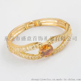 欧美原创金丝网手饰18k镀金锆石手镯 盛意合金饰品来样定制批发