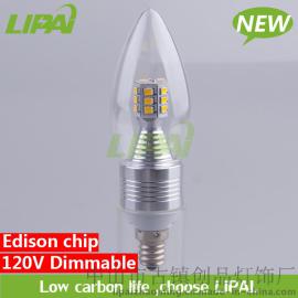 E12可调光尖泡120V230V艾笛森灯珠2835芯片专业出口品质PC罩4W5W