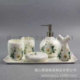 欧式陶瓷卫浴五件套 骨质瓷洗手液漱口杯 酒店用水杯加logo