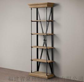 广州创客 LOFT美式复古铁艺书架做旧书柜客厅置物架实木展示架边角架储物柜