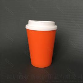 Youth供应350ML双层塑料杯 塑料咖啡杯 食品级PP材质环保热饮杯