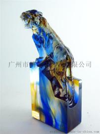 琉璃老虎工艺摆件，赠送部队领导纪念品，琉璃老虎摆件定制，深圳琉璃纪念品，琉璃狮子摆件，