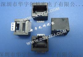 网络接口RJ45 8P8C 立式贴片14.0*15.6*12.8H 180°SMT黑色镀金HYC21-RJ45-156