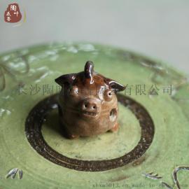 陶叶辰香唐式长沙窑仿古手工捏制小猪茶宠陶瓷玩偶摆件
