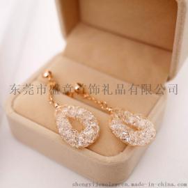 东莞盛意饰品18K真金电镀韩版金丝网水钻挂坠耳环速卖通耳饰货源