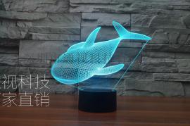厂家批发新款鲸鱼3D立体七彩渐变错觉灯 创意LED生日礼品3D小夜灯