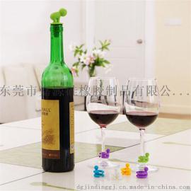 创意硅胶小人红酒塞 酒杯识别标签 广告促销礼品