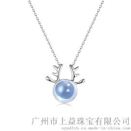 幸运麋鹿项链 18K金水晶项链