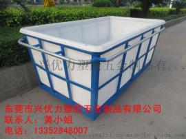 厂家直供：福建纺织厂用塑料方箱推布车，耐撞击方形塑料落布车，优质耐用印染湿布车