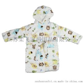 柔飞儿童短毛绒浴袍秋冬防寒衣婴幼儿双层家居服