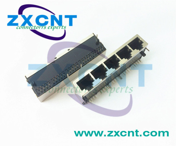 1X5卧式无灯脚前8P8C屏蔽RJ45连接器，RJ45网络插座
