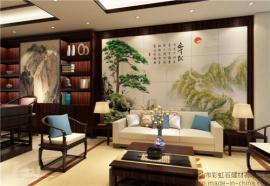 佛山彩雕背景墙厂家个性定制彩虹石品牌客厅沙发背景墙瓷砖壁画 电视背景墙瓷砖 迎客松 陶瓷艺术壁画
