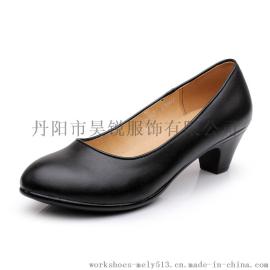 春秋女黑色浅口皮鞋酒店工作鞋空姐鞋 行政工作鞋 真皮正装女单鞋 后跟加海绵 款号8167 跟高4.5CM