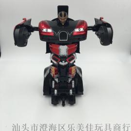 感应布加迪变形车遥控一键变形金刚儿童玩具