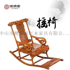 檀明宫红木家具紫檀木躺椅摇椅户外椅逍遥椅实木老人椅限时促销