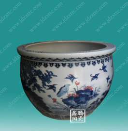 摆件陶瓷鱼缸 手工青花瓷鱼缸