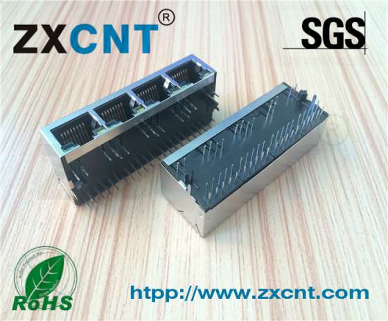 RJ45四口带灯千兆接插件，RJ45网络插座