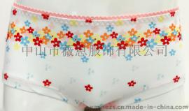 小榄内裤，橙子家族大中女童纯棉三角内裤，彩色印花，花边裤口。