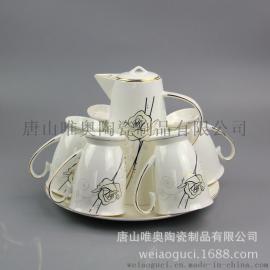 高档描金陶瓷水具套装 骨质瓷永恒玫瑰凉水壶礼盒装 定制加logo